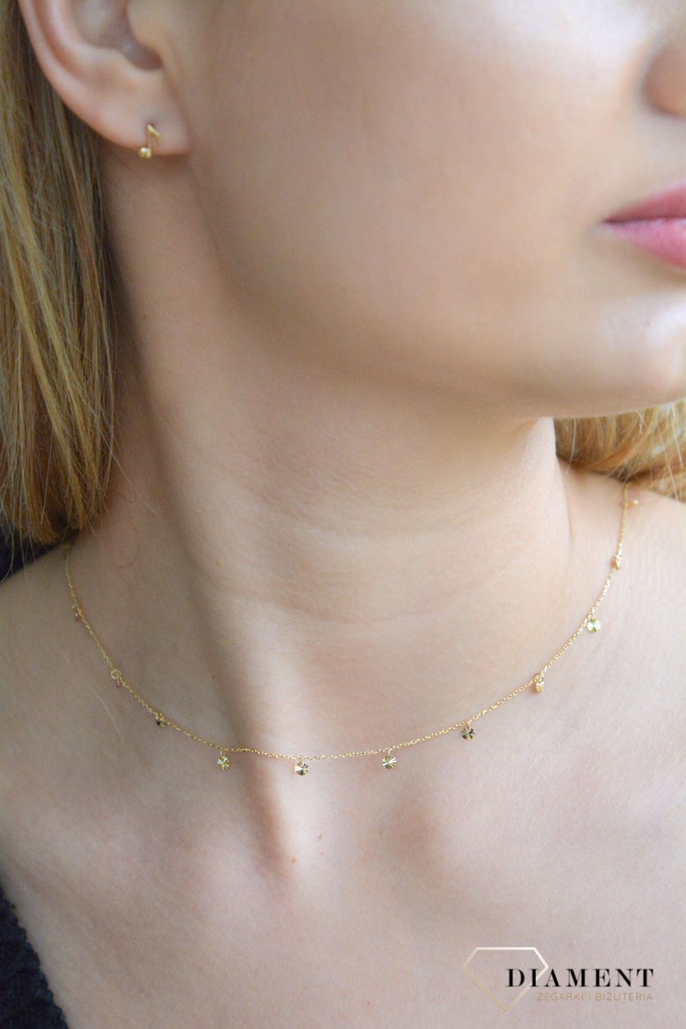 Złoty naszyjnik damski 585 celebrytka z grawerowanymi kółeczkami N0377 (3).jpg